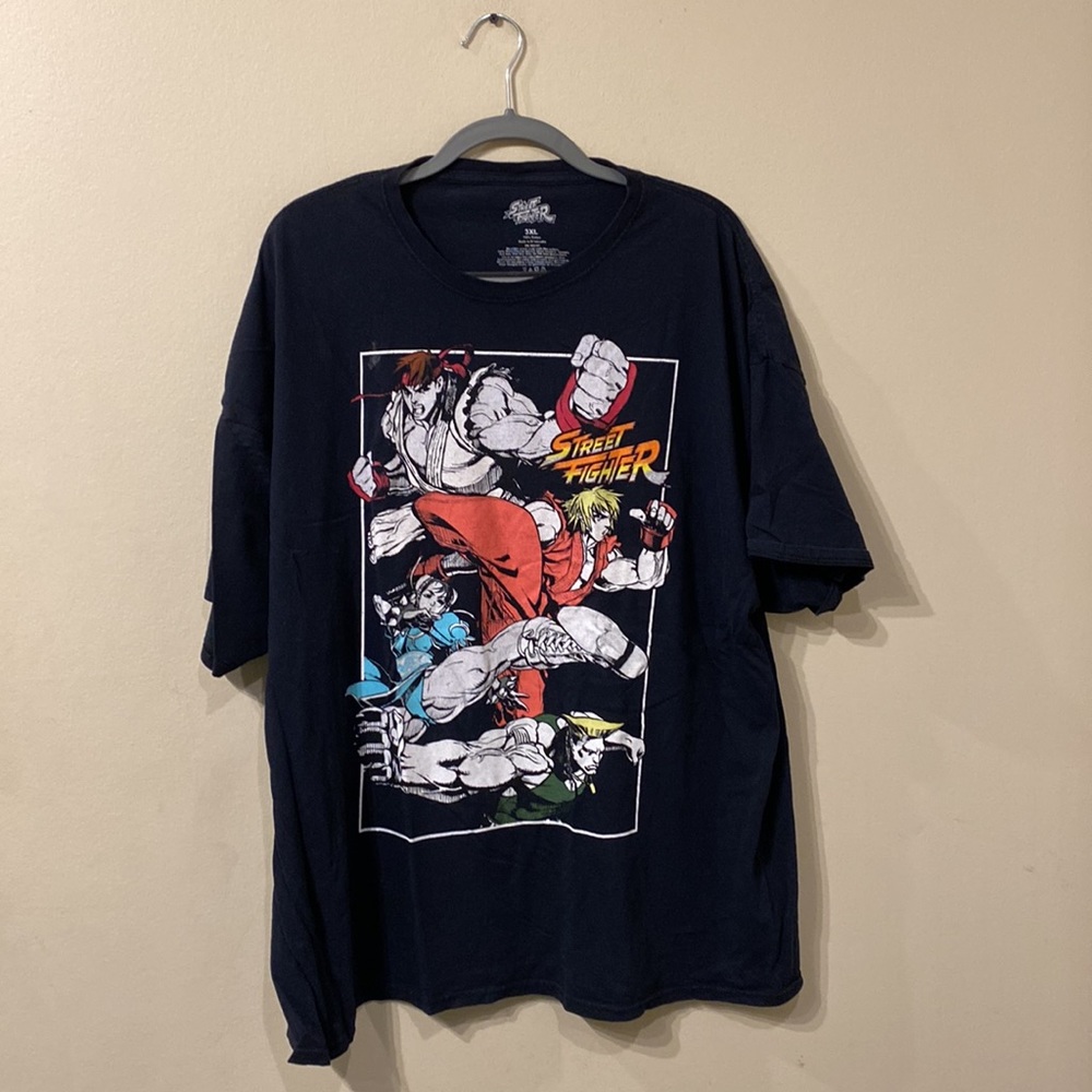 Unisex, black, short-sleeve, crew neck cotton Street Fighter shirt 2xl Anime